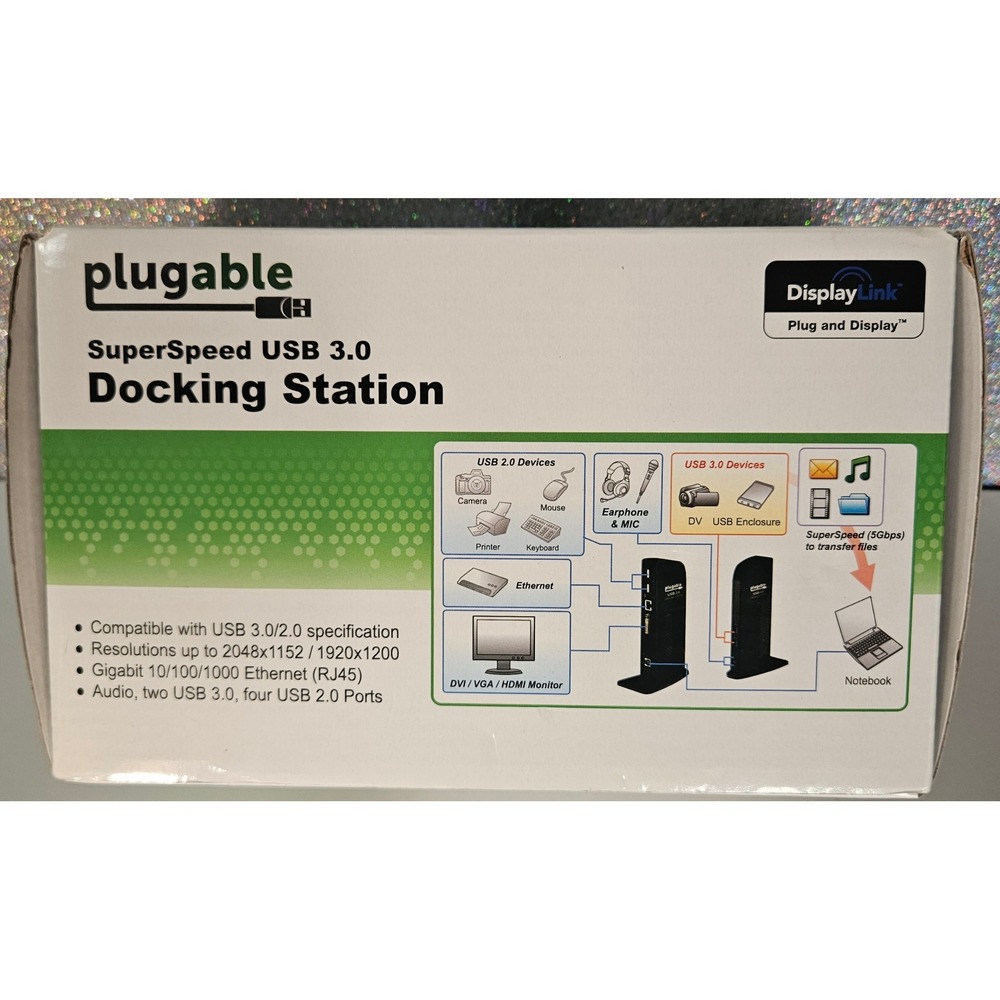PLUGABLE UD-3000 SuperSpeed USB 3.0 Docking Station DisplayLink DL-3700 Black - Picture 4 of 6